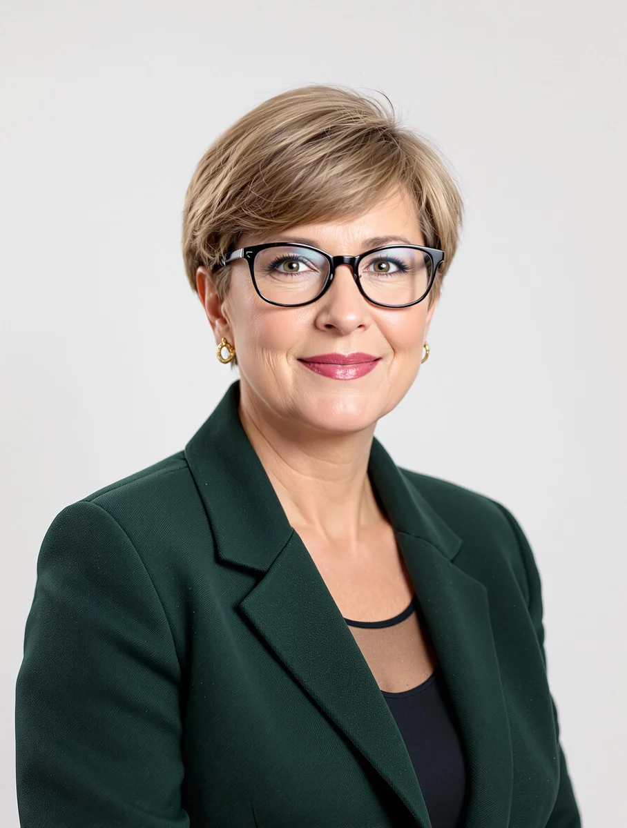 KI-generiertes Bewerbungsfoto - Frau mit Brille