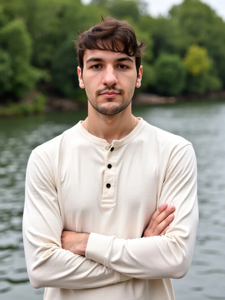 Cremefarbenes langärmliges Henley