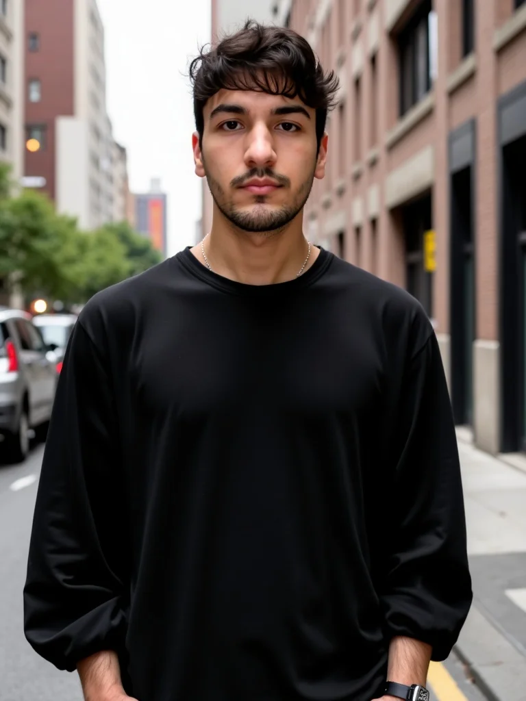 Schwarzes lockeres Oberteil mit Ballonärmeln